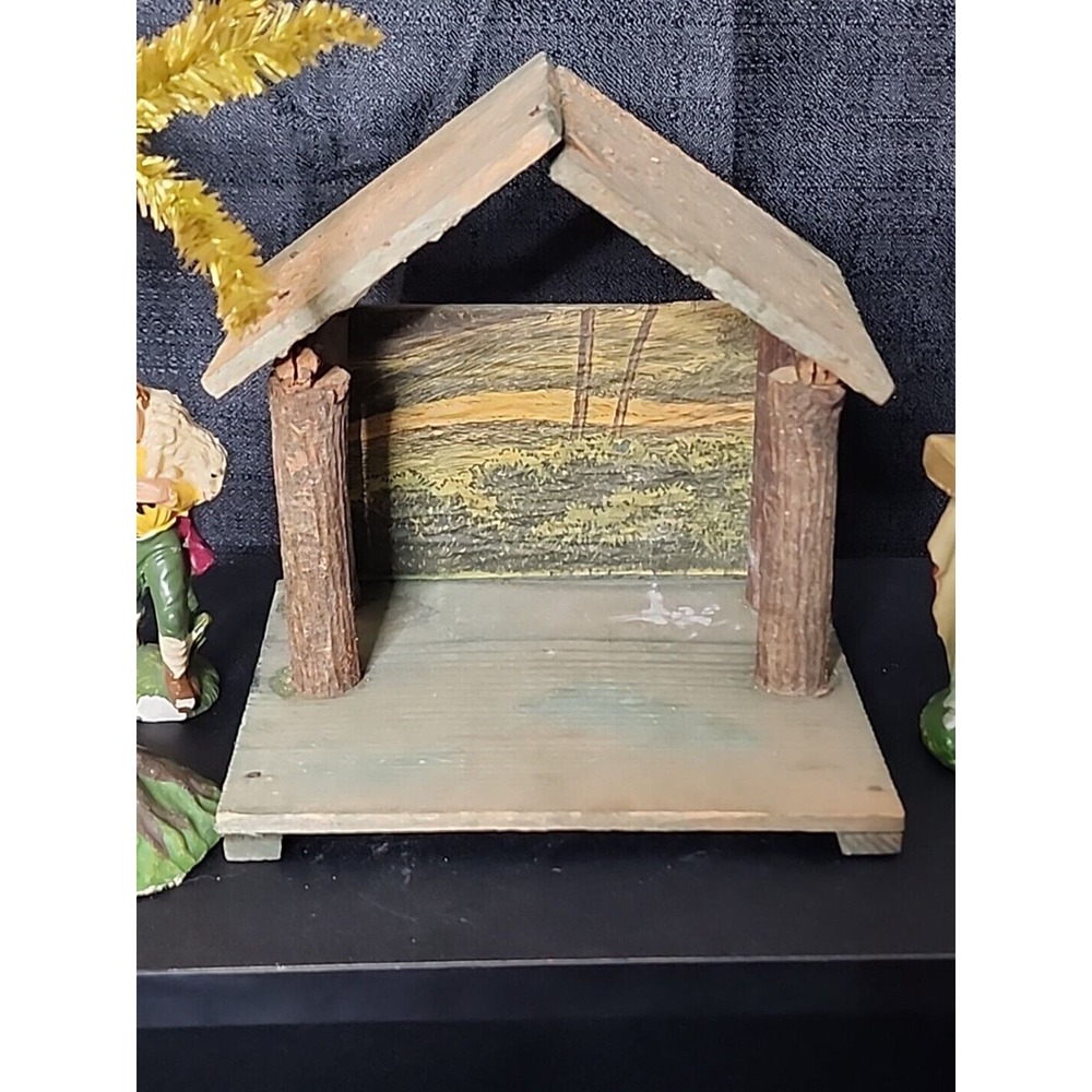 Antique 40s German Putz Chalkware Nativity Set w/ Creche 17pc Composition Palm - Picture 7 of 12